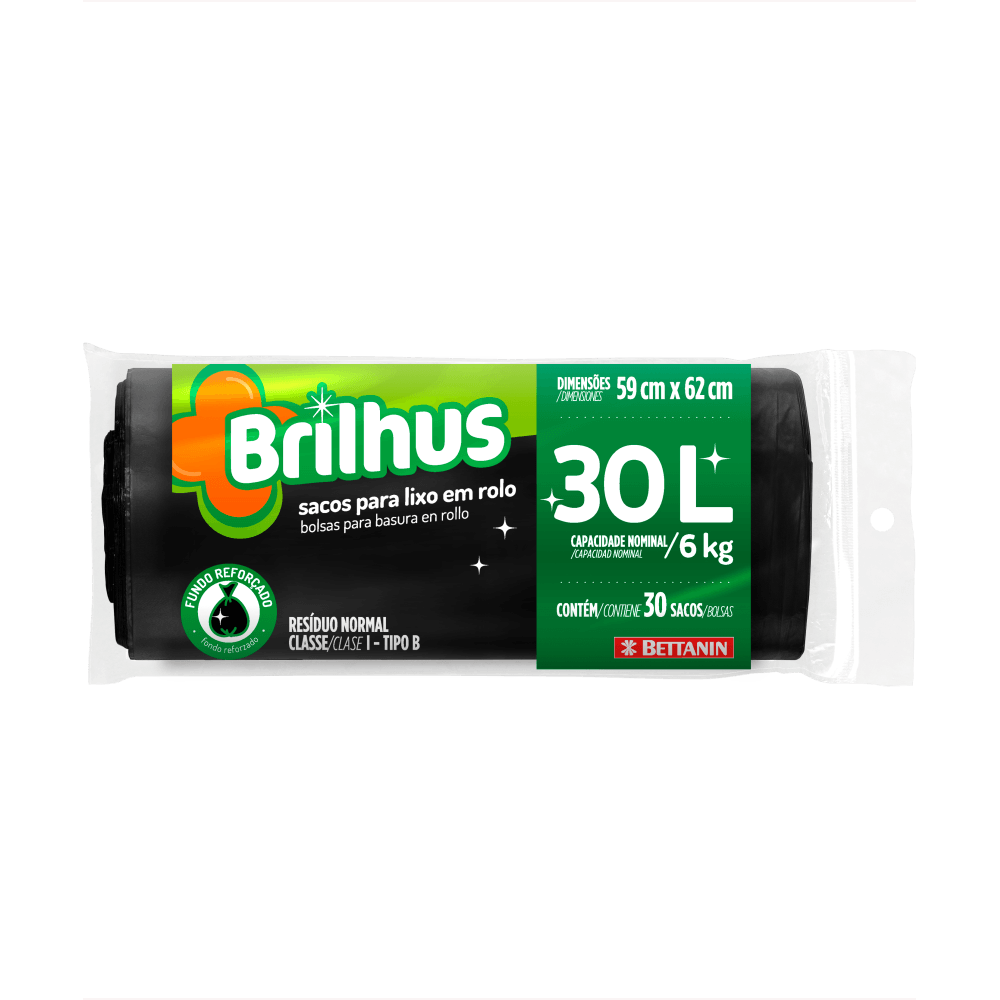 SACO DE LIXO BRILHUS ROLO 30L