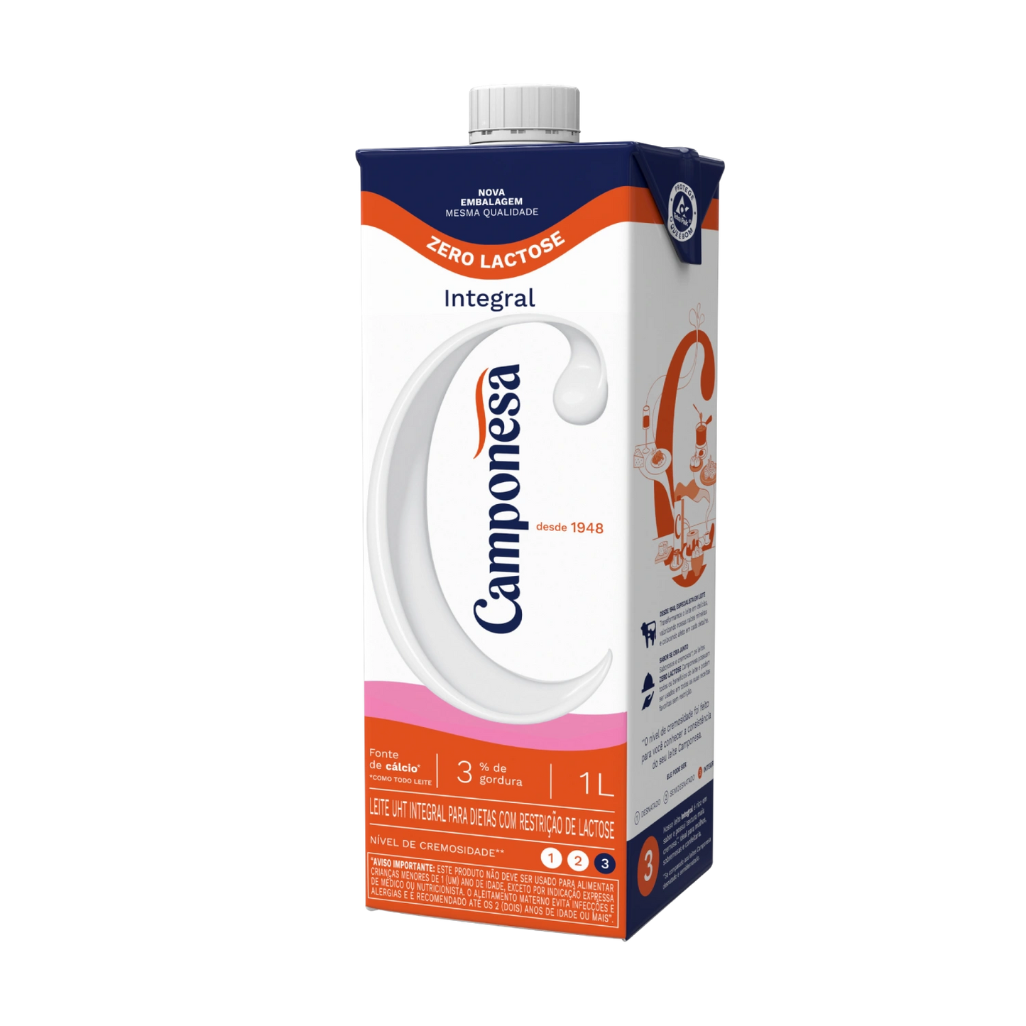 LEITE CAMPONESA INTEGRAL ZERO LACTOSE UHT 1L
