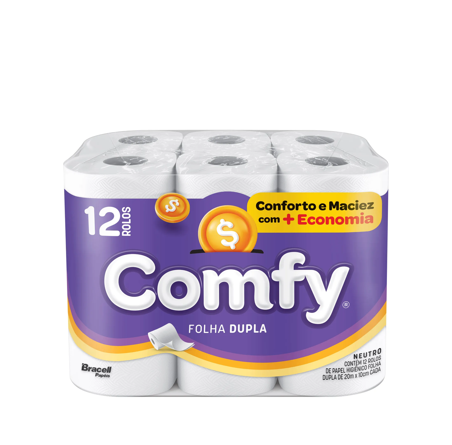 PAPEL HIGIENICO COMFY FOLHA DUPLA 20M 12 ROLOS