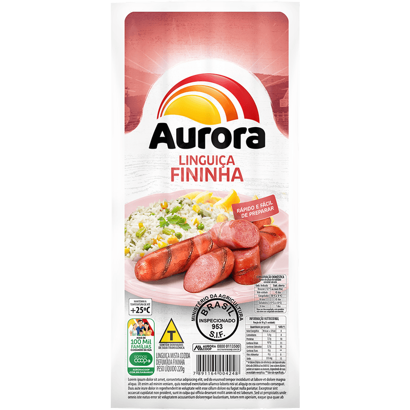 LINGUICA DEFUMADA FININHA  AURORA 220G