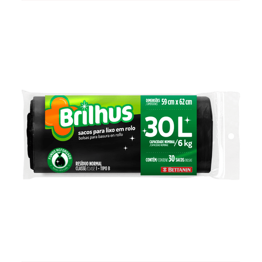 SACO DE LIXO BRILHUS ROLO 30L