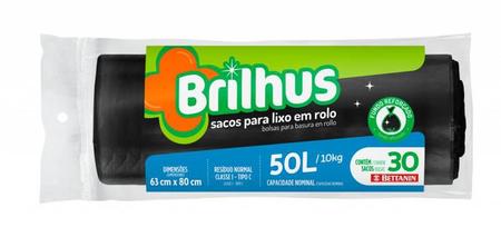 SACO DE LIXO BRILHUS ROLO 50L