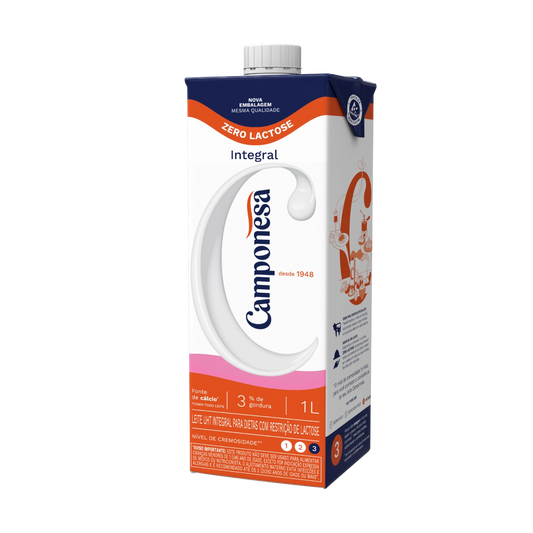 LEITE CAMPONESA INTEGRAL ZERO LACTOSE UHT 1L