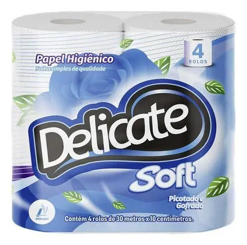 PAPEL HIGIENICO DELICATE 30M FOLHA SIMPLES 4 ROLOS